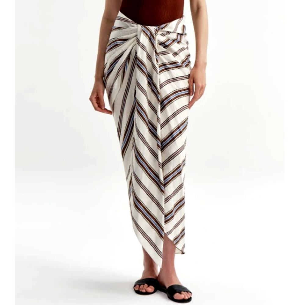 ALC Rhodes Striped Linen Midi Skirt Panna Multi Size 4